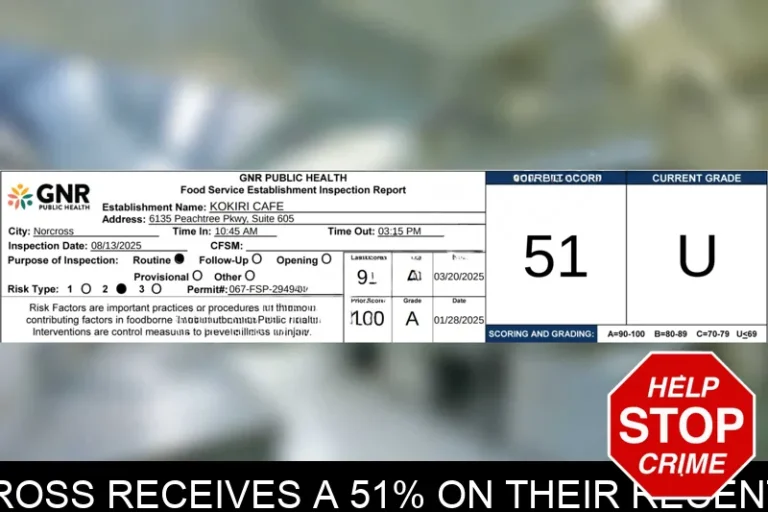 Kokiri Cafe in Norcross receives a 51% on their recent health inspection