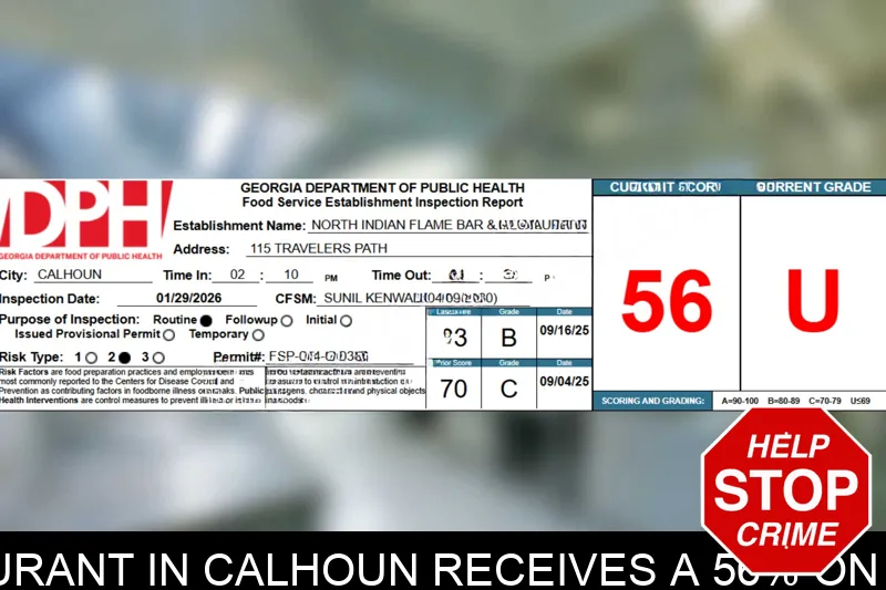 North Indian Flame Bar & Restaurant in Calhoun receives a 56% on their recent health inspection mugshot – Gordon County , Georgia North Indian Flame Bar & Restaurant in Calhoun receives a 56% on their recent health inspection mugshot