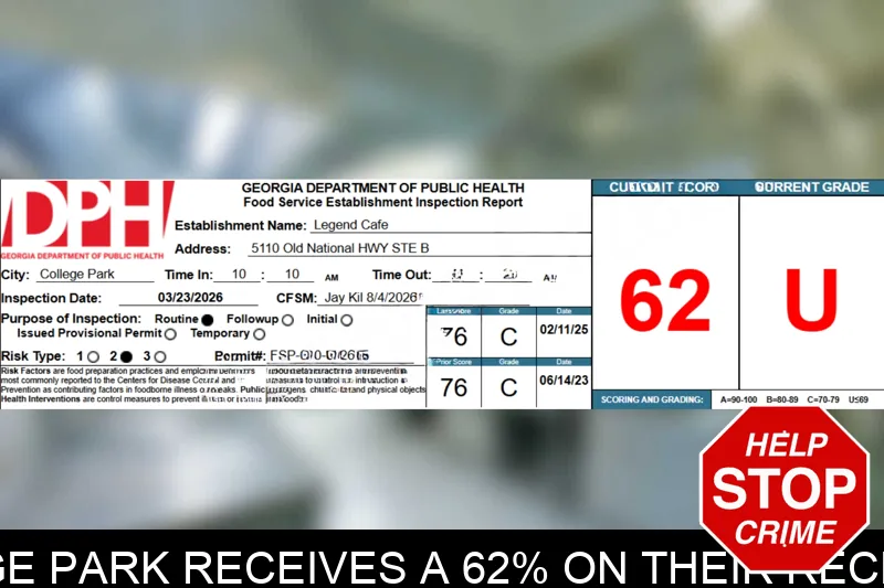 Legend Cafe in College Park receives a 62% on their recent health inspection mugshot – Fulton County , Georgia Legend Cafe in College Park receives a 62% on their recent health inspection mugshot