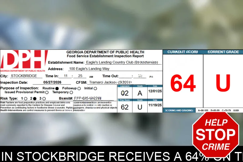 Eagle’s Landing Country Club in Stockbridge receives a 64% on their recent health inspection mugshot – Henry County , Georgia Eagle’s Landing Country Club in Stockbridge receives a 64% on their recent health inspection mugshot