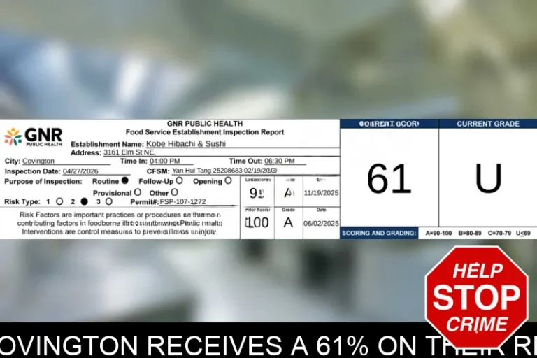 Kobe Hibachi & Sushi in Covington receives a 61% on their recent health inspection