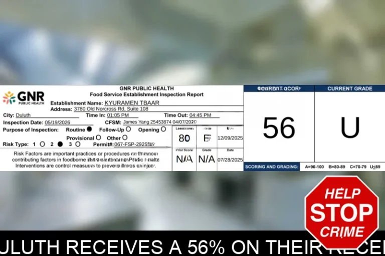 Kyuramen Tbaar in Duluth receives a 56% on their recent health inspection