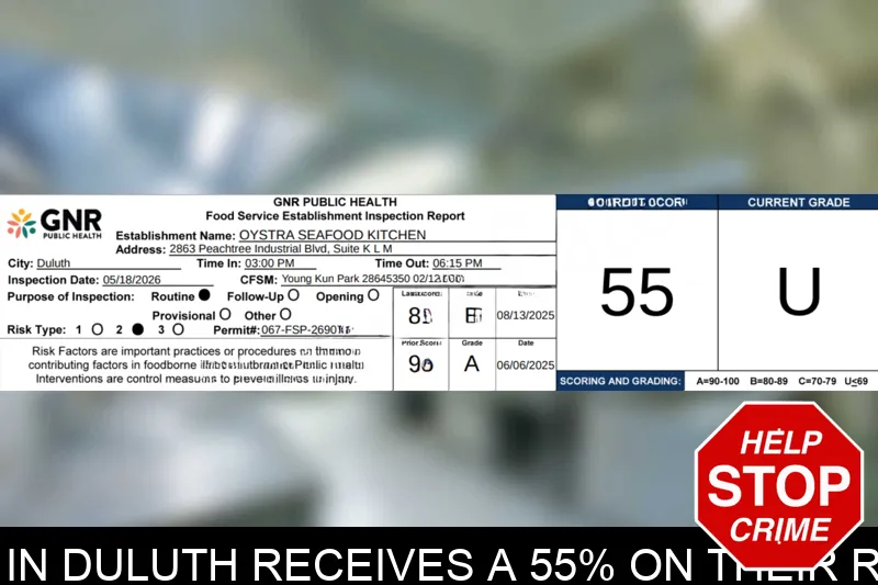 Oystra Seafood Kitchen in Duluth receives a 55% on their recent health inspection mugshot – Gwinnett County , Georgia Oystra Seafood Kitchen in Duluth receives a 55% on their recent health inspection mugshot