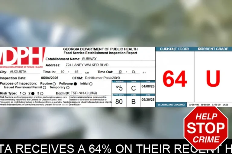 Subway in Augusta receives a 64% on their recent health inspection