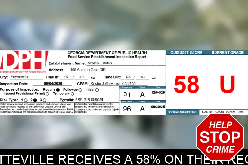 Azalea Estates in Fayetteville receives a 58% on their recent health inspection mugshot