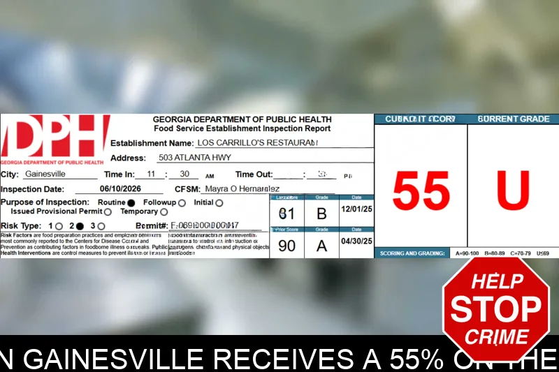 Los Carrillo’s Restaurant in Gainesville receives a 55% on their recent health inspection mugshot