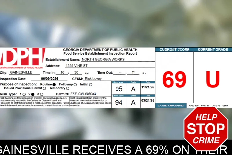 North Georgia Works in Gainesville receives a 69% on their recent health inspection mugshot