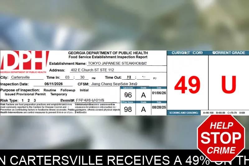 Tokyo Japanese Steakhouse in Cartersville receives a 49% on their recent health inspection mugshot – Bartow County , Georgia Tokyo Japanese Steakhouse in Cartersville receives a 49% on their recent health inspection mugshot