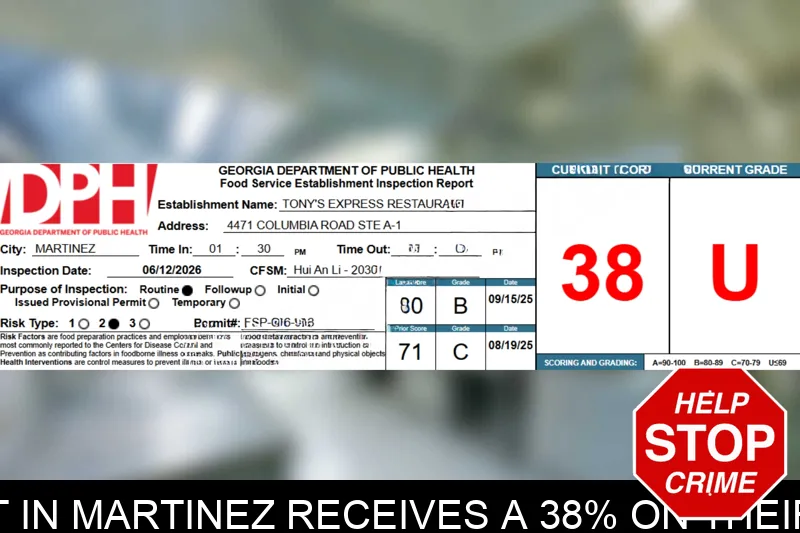 Tony’s Express Restaurant in Martinez receives a 38% on their recent health inspection mugshot